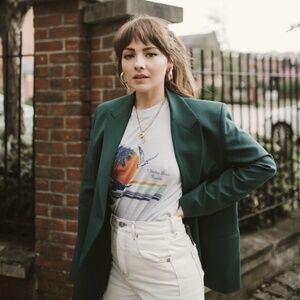 Jones New York Forest Green Blazer Button Up Collar Pure New Wool Long Sleeve